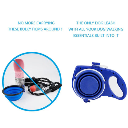 5 in 1 Leash : Dog Leash with Built-In Water Bottle and Bowl