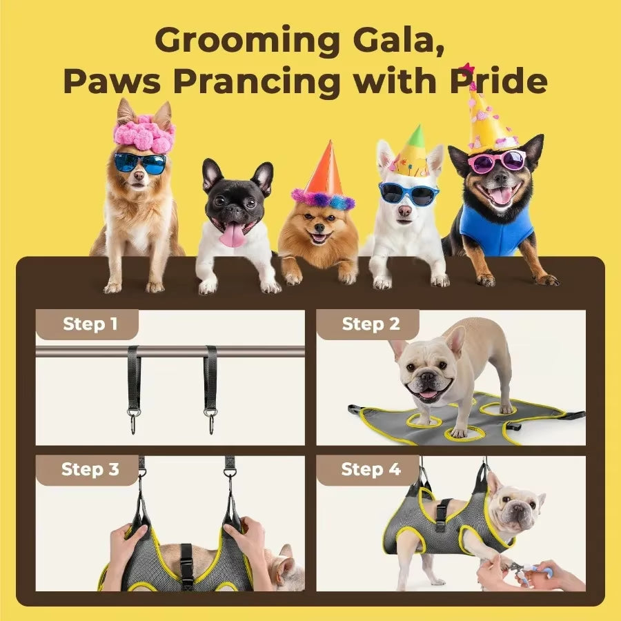 Comfy Dog Grooming Hammock for Nail Trim and Pet Care: Supportive and Secure Harness with Builtin Nail Clipper Trimmer for Smal