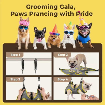 Comfy Dog Grooming Hammock for Nail Trim and Pet Care: Supportive and Secure Harness with Builtin Nail Clipper Trimmer for Smal