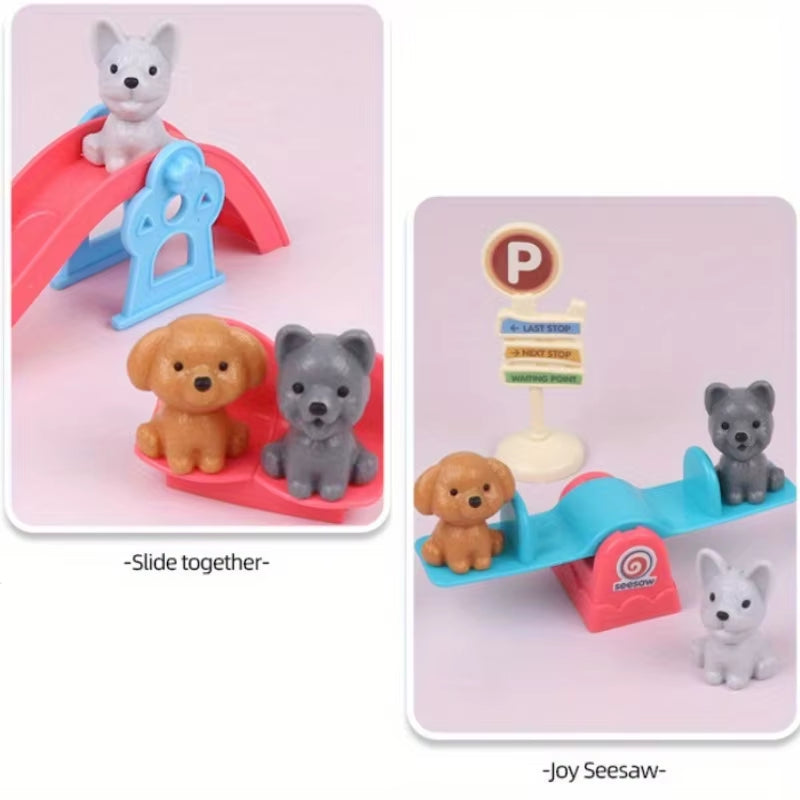 Cute Dog Pet Basket Family Toys Dog Doll Set Cage Toys Scene Playing Toys Christmas Decoration Thanksgiving Gifts Color Randomly