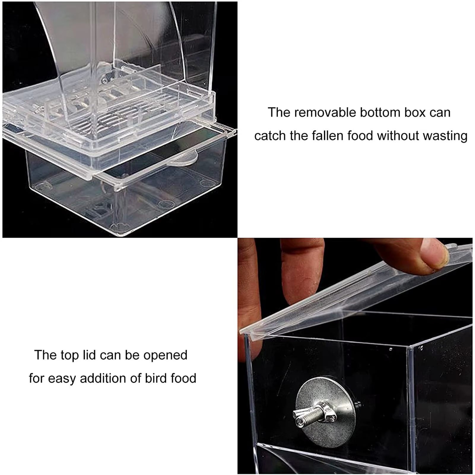 Bird Feeder Acrylic Automatic Bird Food Container Parrot Feeder Drinker Transparent House Type Feeding Cage Birds Feed Tray