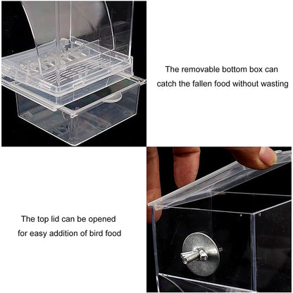 Bird Feeder Acrylic Automatic Bird Food Container Parrot Feeder Drinker Transparent House Type Feeding Cage Birds Feed Tray