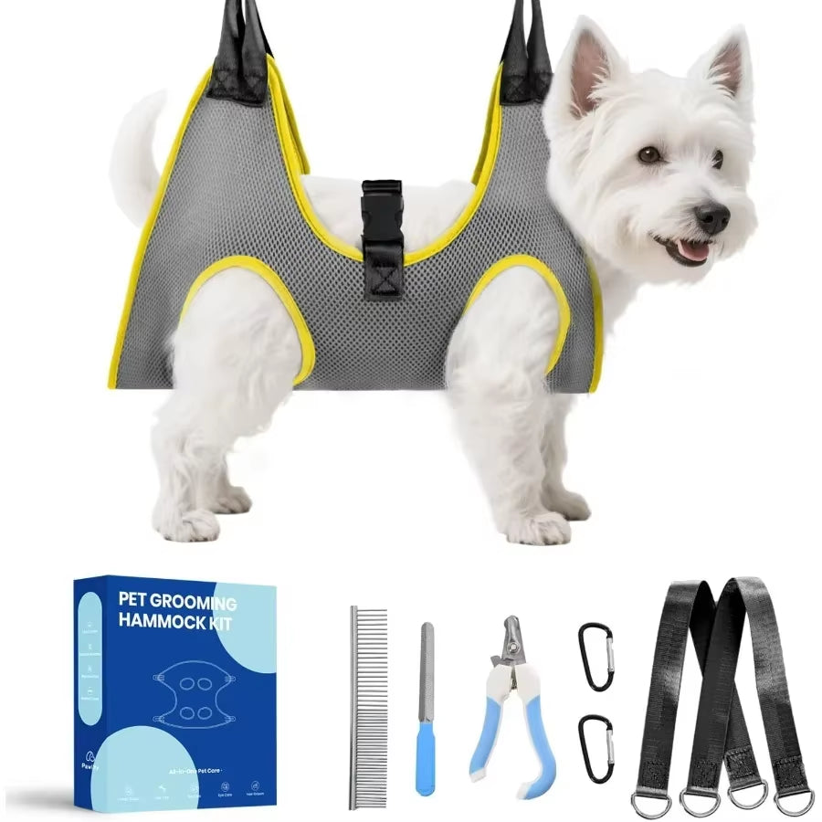 Comfy Dog Grooming Hammock for Nail Trim and Pet Care: Supportive and Secure Harness with Builtin Nail Clipper Trimmer for Smal