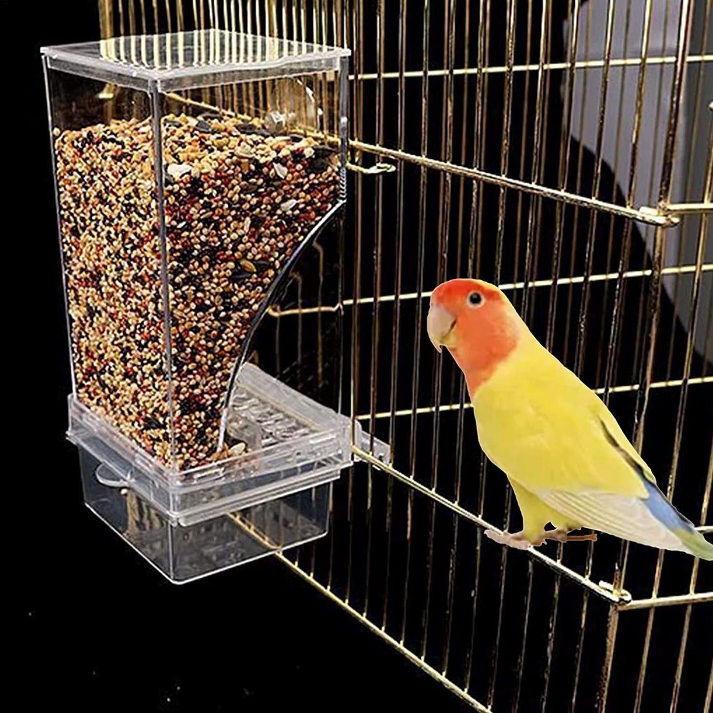 Bird Feeder Acrylic Automatic Bird Food Container Parrot Feeder Drinker Transparent House Type Feeding Cage Birds Feed Tray