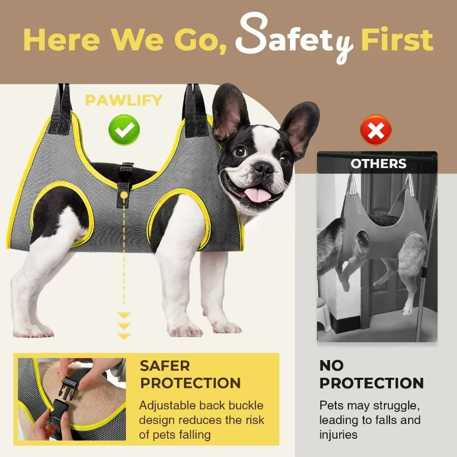 Comfy Dog Grooming Hammock for Nail Trim and Pet Care: Supportive and Secure Harness with Builtin Nail Clipper Trimmer for Smal